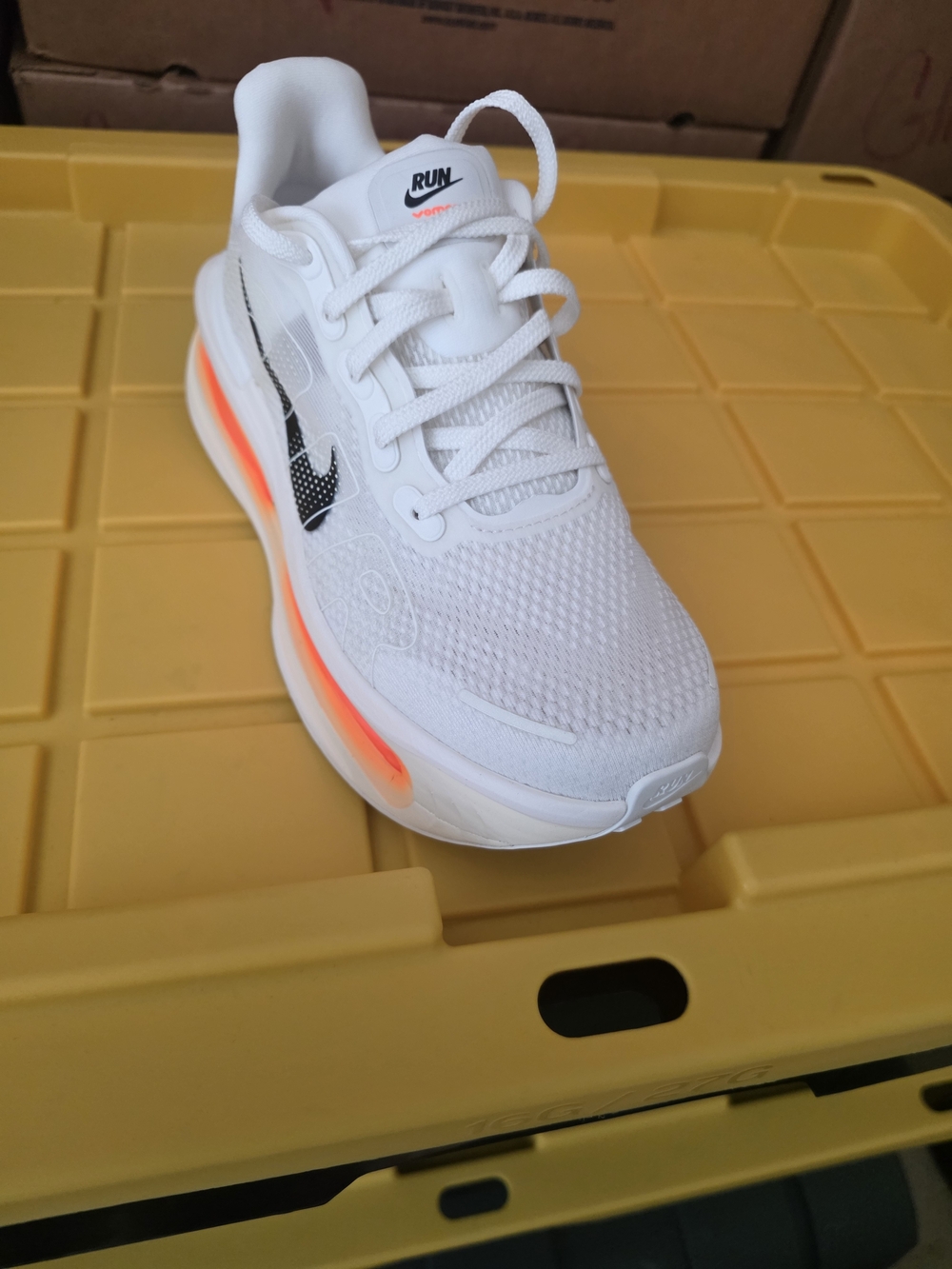 Nike Mens White Platform Sneaker with Black Swoosh and Orange Accent - Picture 2 of 4
